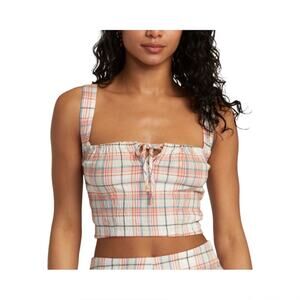 RVCA Bella Multicolor Plaid Lace-Up Cropped Tank Top Women's Size Large NWT